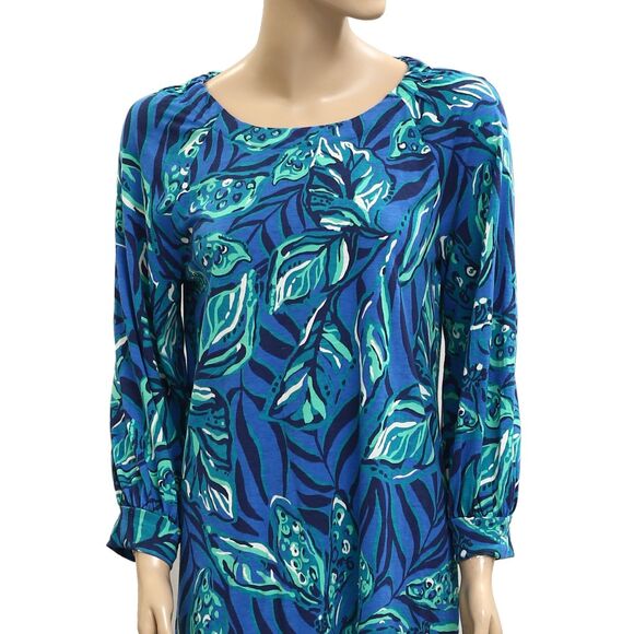 Lilly Pulitzer Elianna Cotton T-Shirt Tunic Mini Dress Leaf Printed XXS 282371 - Picture 7 of 9